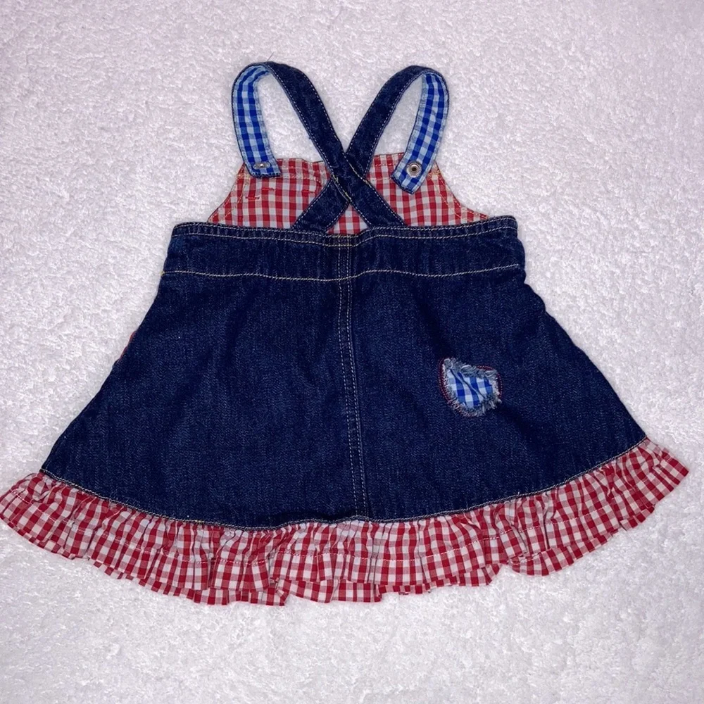 The children’s place red check denim jumper and bloomers 6/9m